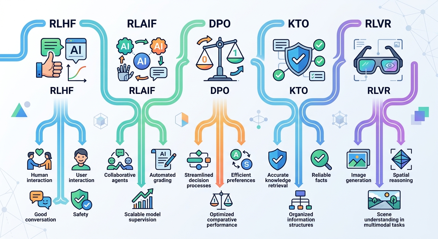 2026 LLM alignment toolbox: RLHF, RLAIF, DPO, KTO, RLVR