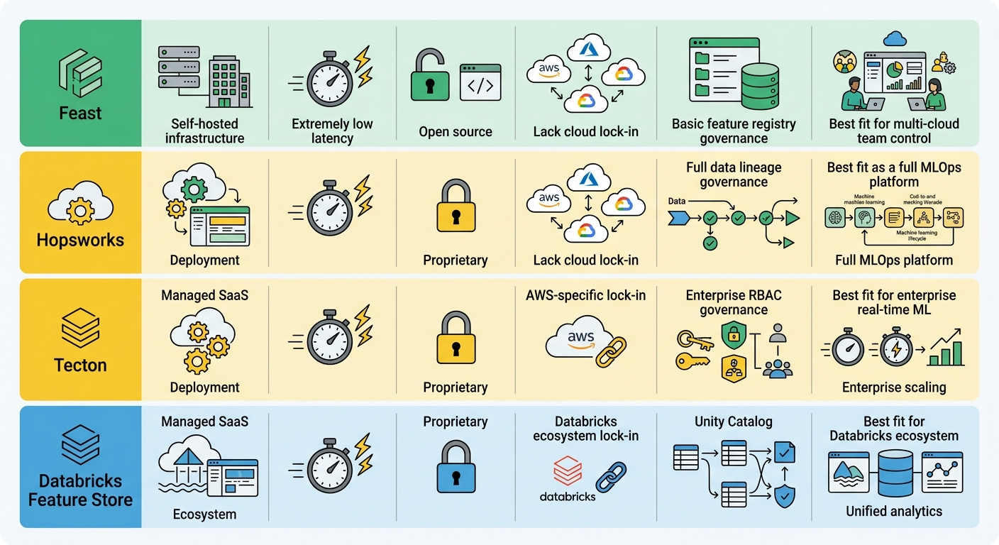 Feature Store Platform Comparison: Feast vs Hopsworks vs Tecton vs Databricks Feature Store