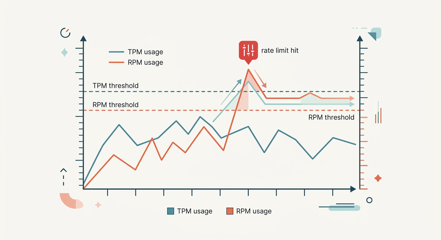Two-axis chart showing TPM usage and RPM usage as separate l...