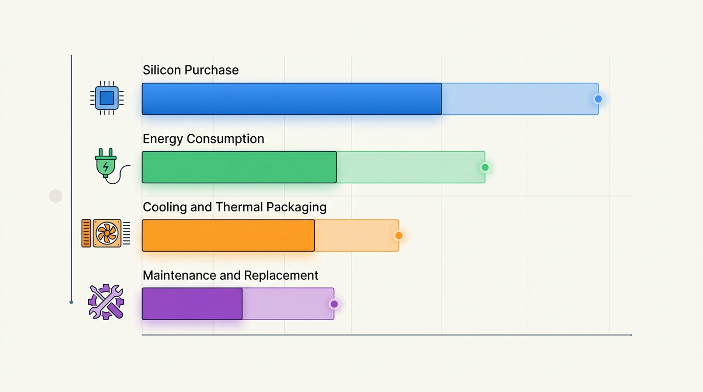 Total cost of ownership breakdown for a 5000-node edge AI fleet: silicon, energy, cooling, maintenance