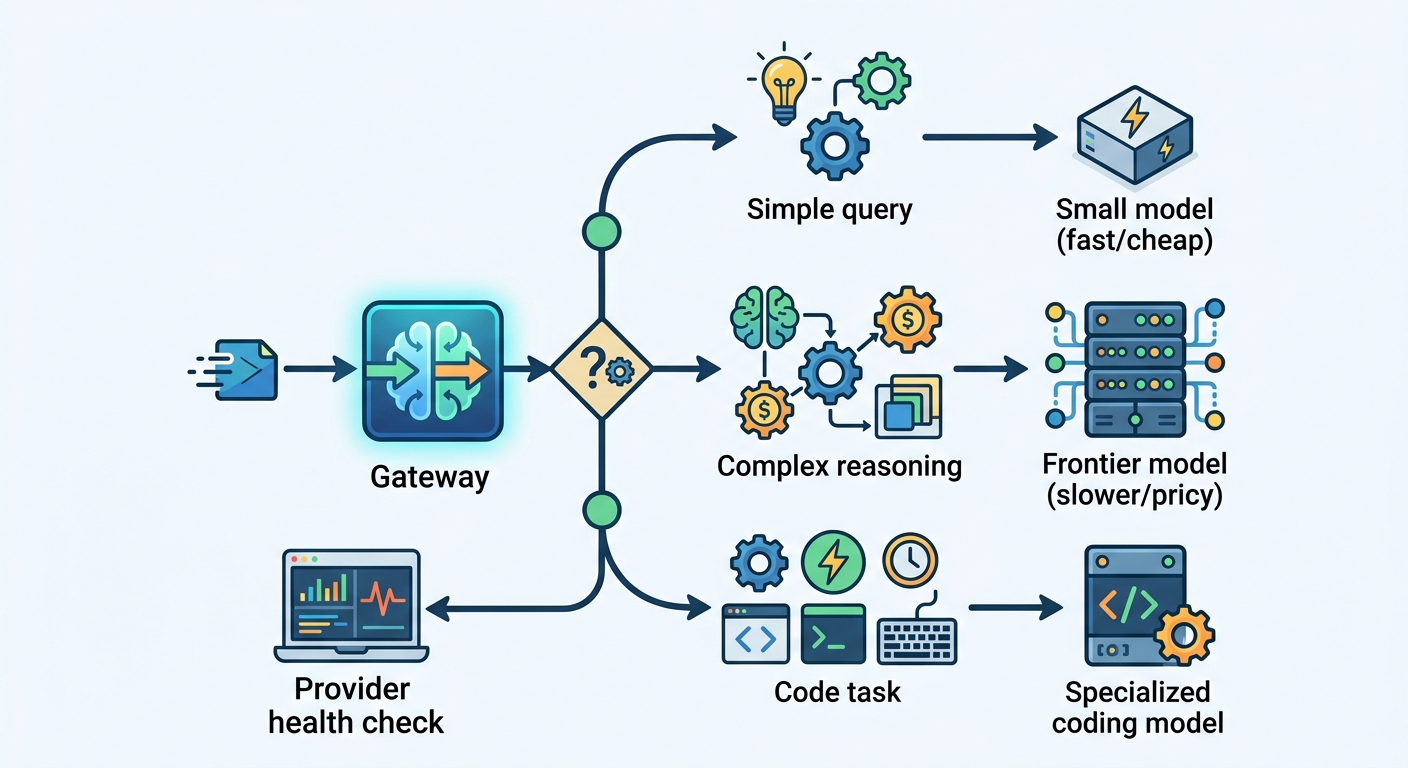 Flowchart showing a request entering the gateway and branchi...
