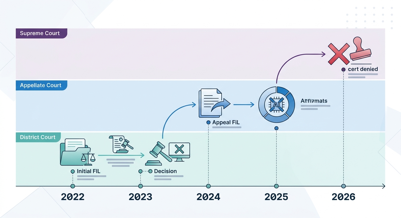Timeline of Thaler v. Perlmutter court case from 2022-2026