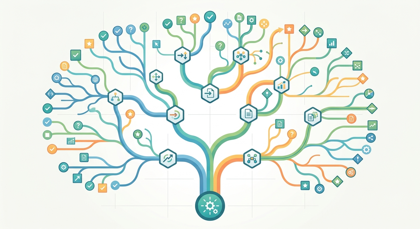 Branching tree diagram showing multiple reasoning paths
