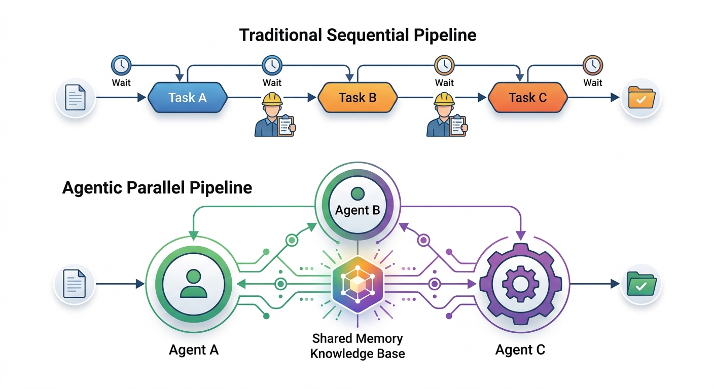 Traditional vs Agentic Pipeline workflow diagram