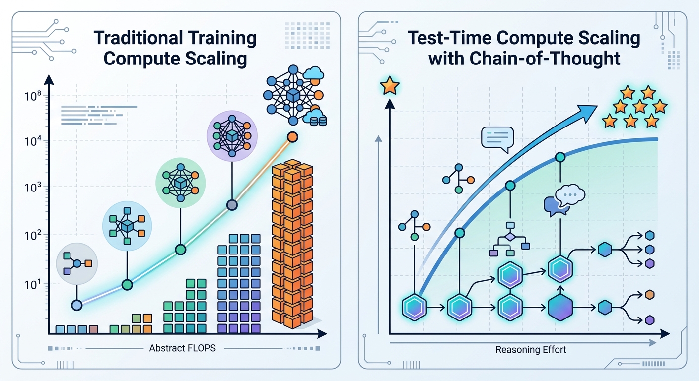 Test-time compute scaling comparison: training compute vs inference compute