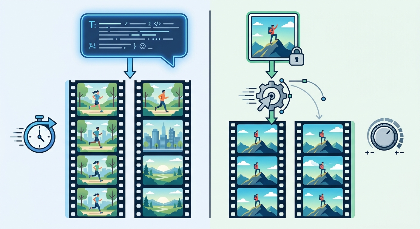Text-to-video vs image-to-video workflow comparison for AI video generation control and speed