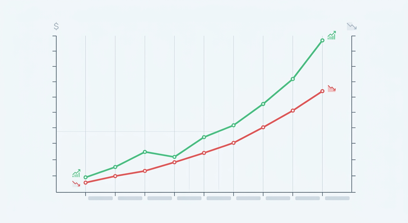 A dual-axis line chart titled "Funding vs. Shutdowns" with the left axis showing quarterly venture dollars (spiking from Q1 2025 to Q2 2026) and the right axis showing cumulative AI agent startup shutdowns (rising steadily). Two lines diverge sharply: a green funding line climbing steeply and a red shutdown line climbing in parallel. X-axis labels Q1 2025 through Q2 2026.