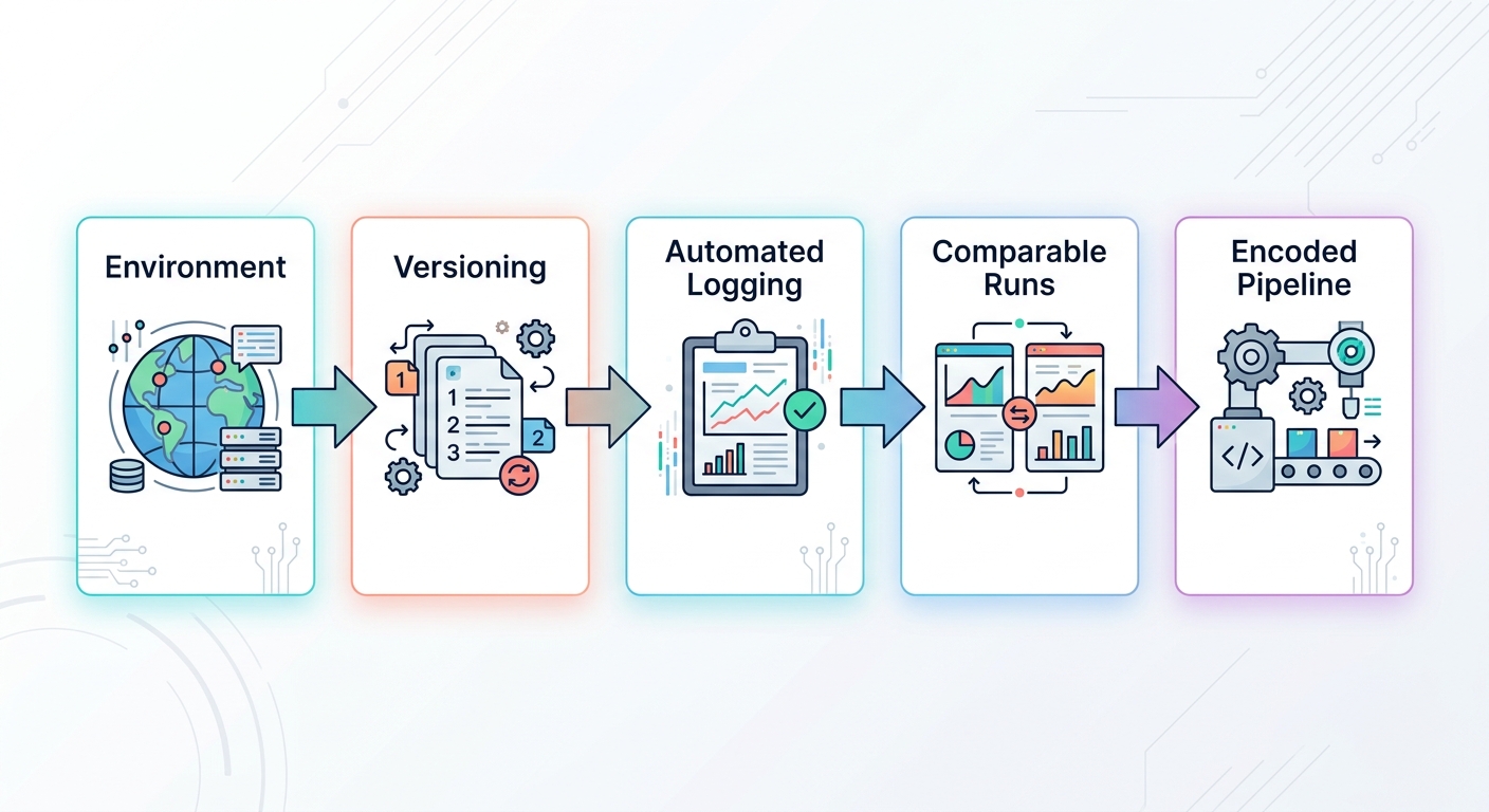 Diagram of the five-stage repeatable ML experiment framework