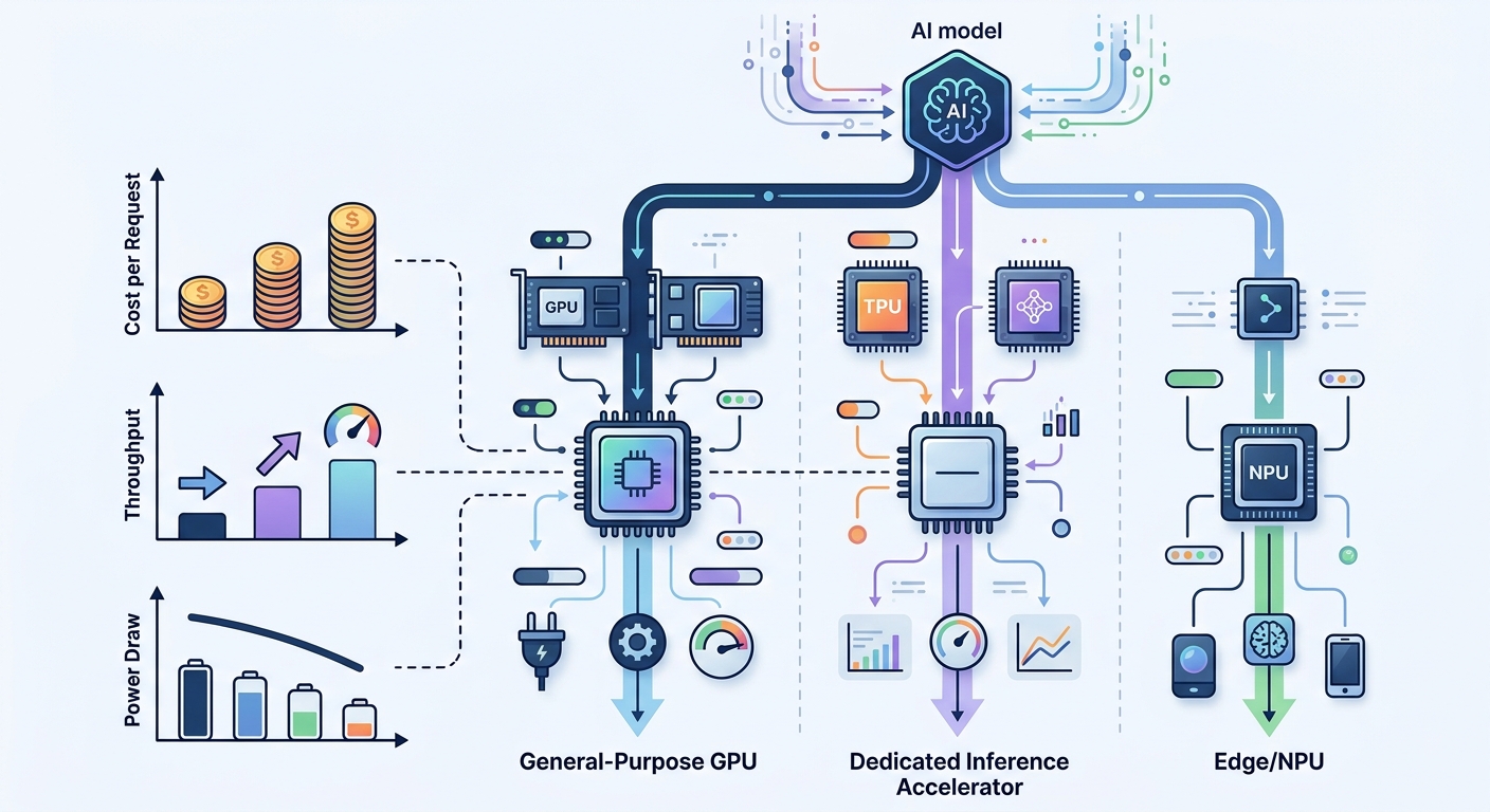 Comparison of general-purpose GPU vs dedicated inference accelerator vs edge NPU for serving AI models