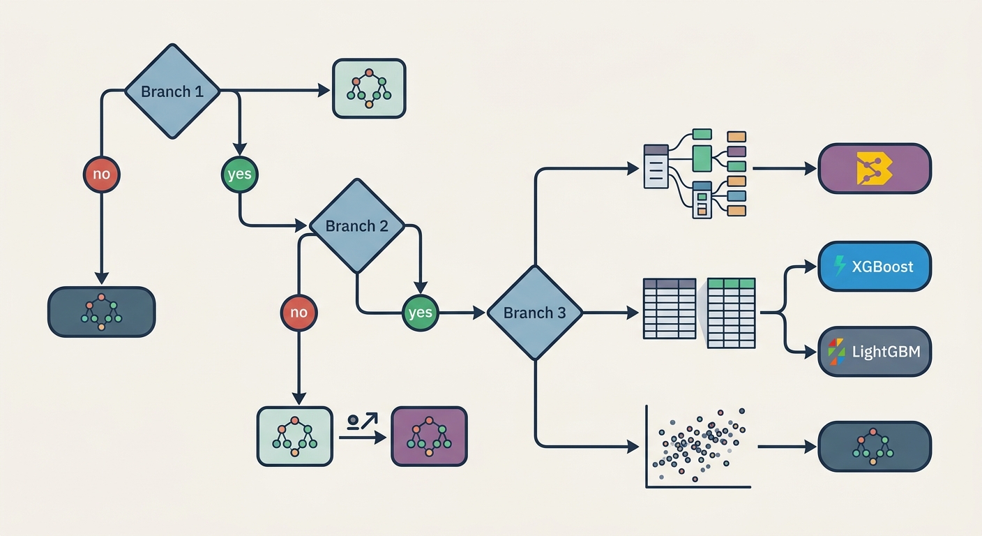 Algorithm decision flowchart: gradient boosting vs random forest choice criteria