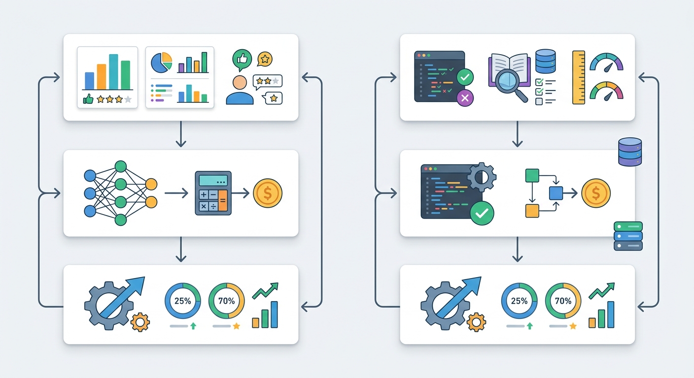 RLHF versus RLVR training pipeline diagram: human rankings versus verifiable checks feeding policy optimization