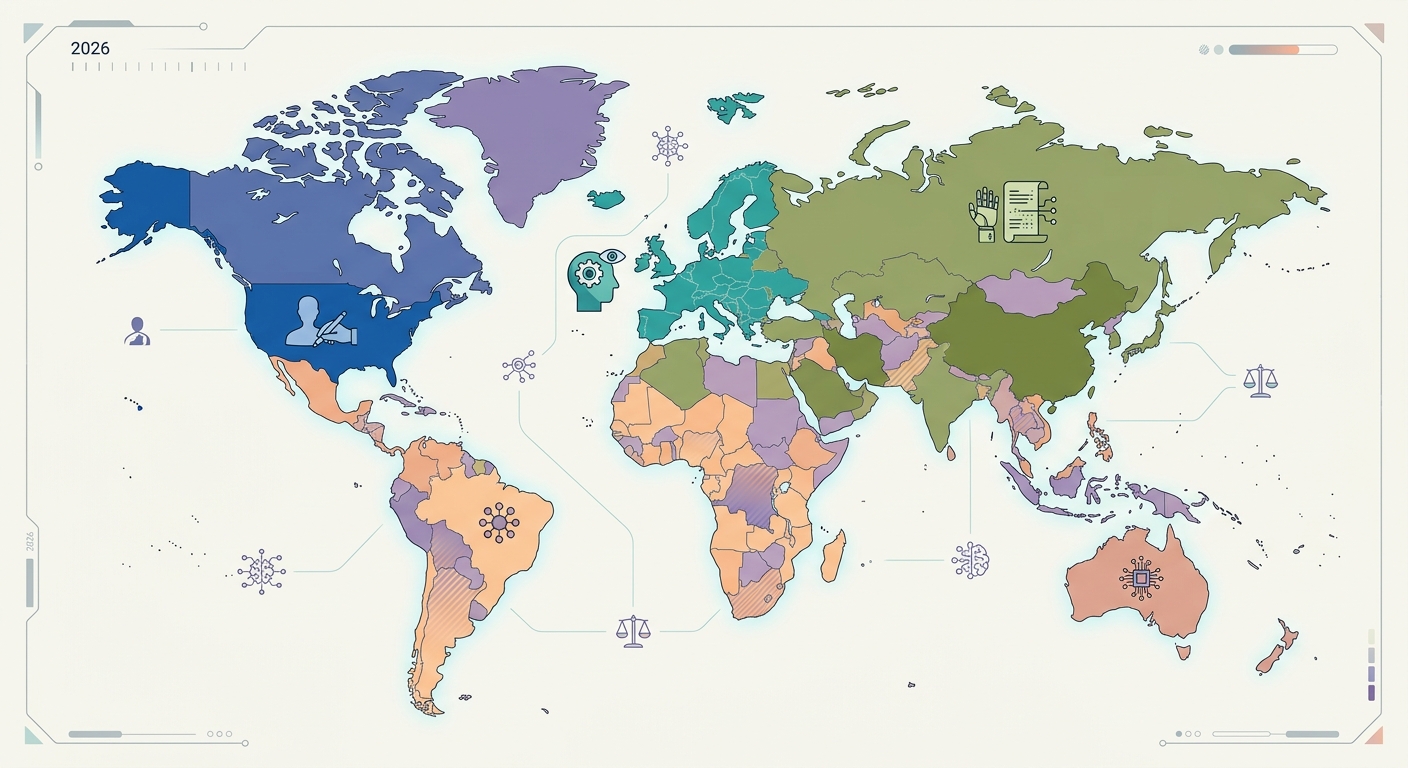 World map of AI copyright approaches by region 2026