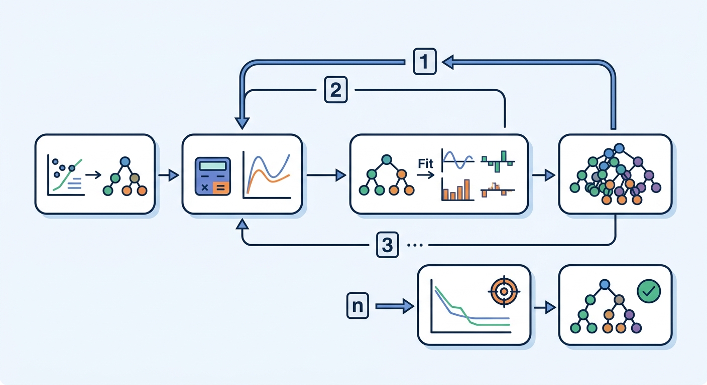 Gradient boosting training loop flowchart