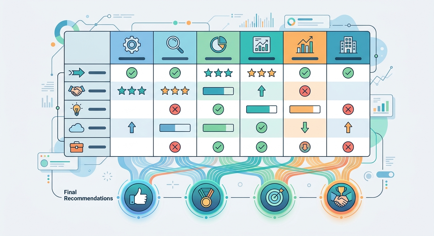 Summary comparison table with final recommendations by use case category