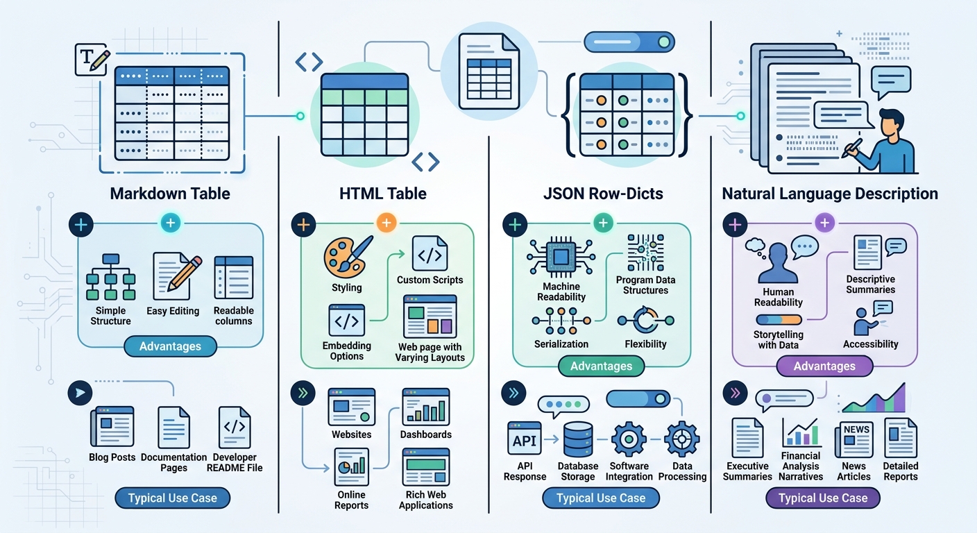 Table serialization formats comparison
