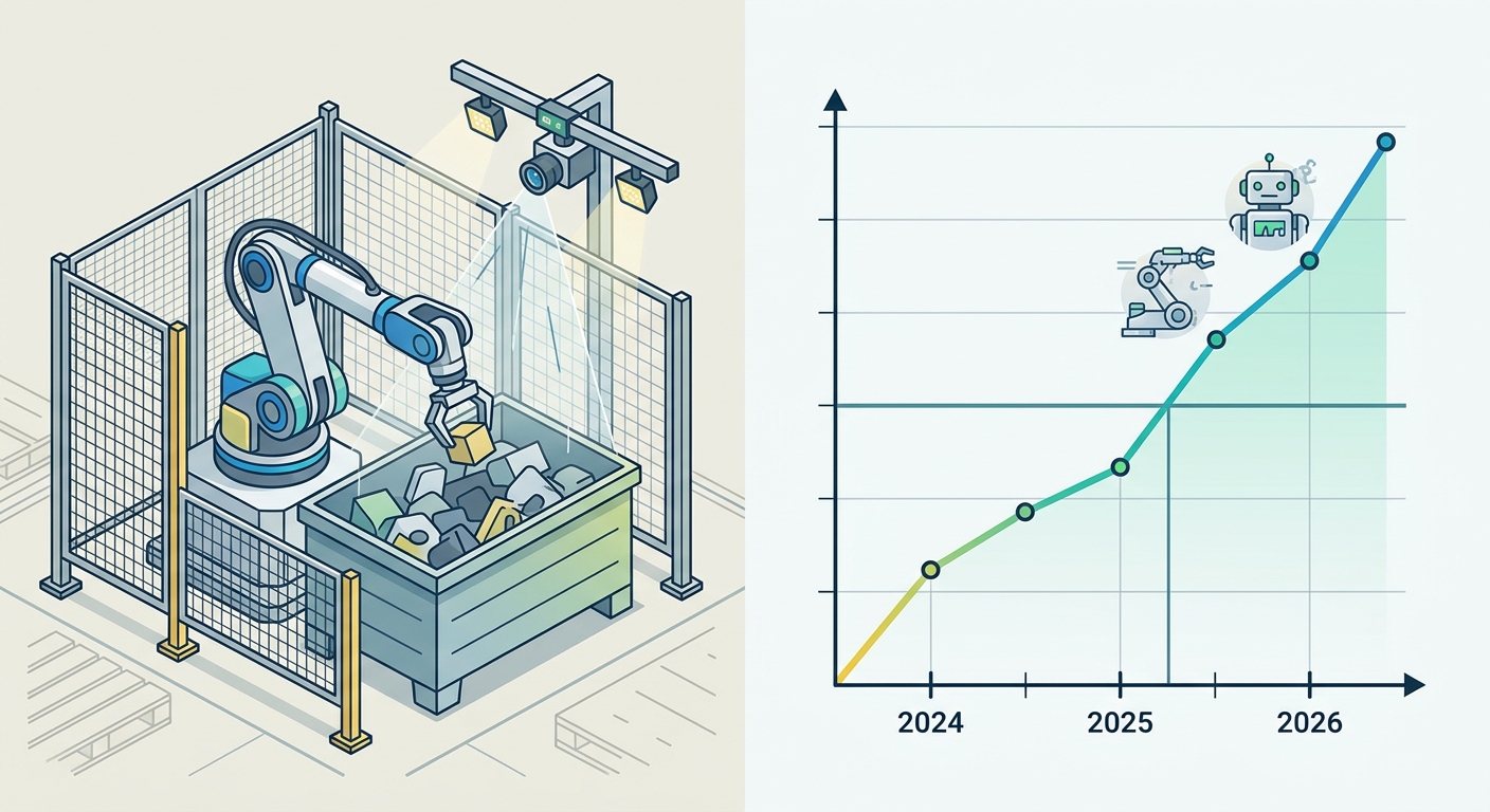 Illustration 4: Warehouse bin picking RLHF deployment with success rate trend