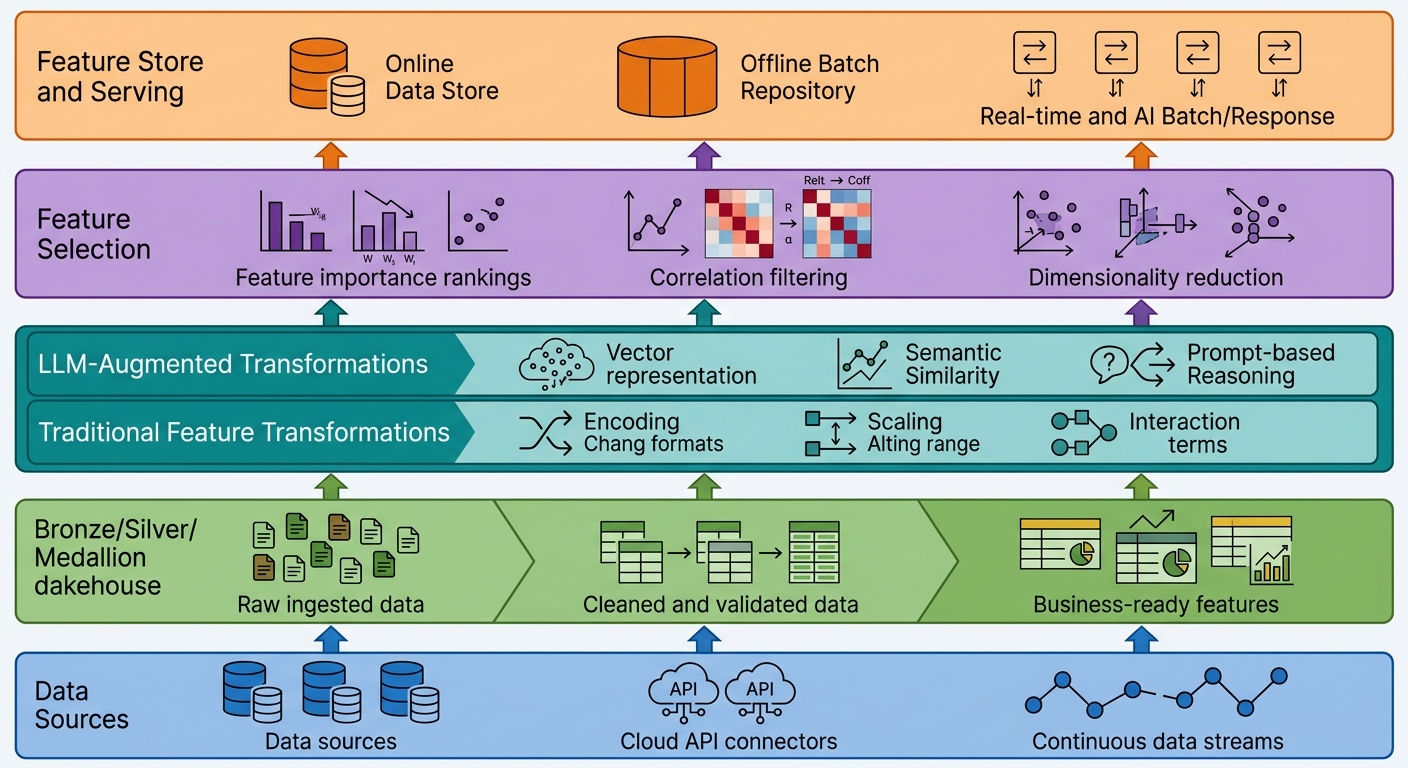 Layered Feature Engineering Architecture 2026 - Data Sources to Feature Store Serving Pipeline