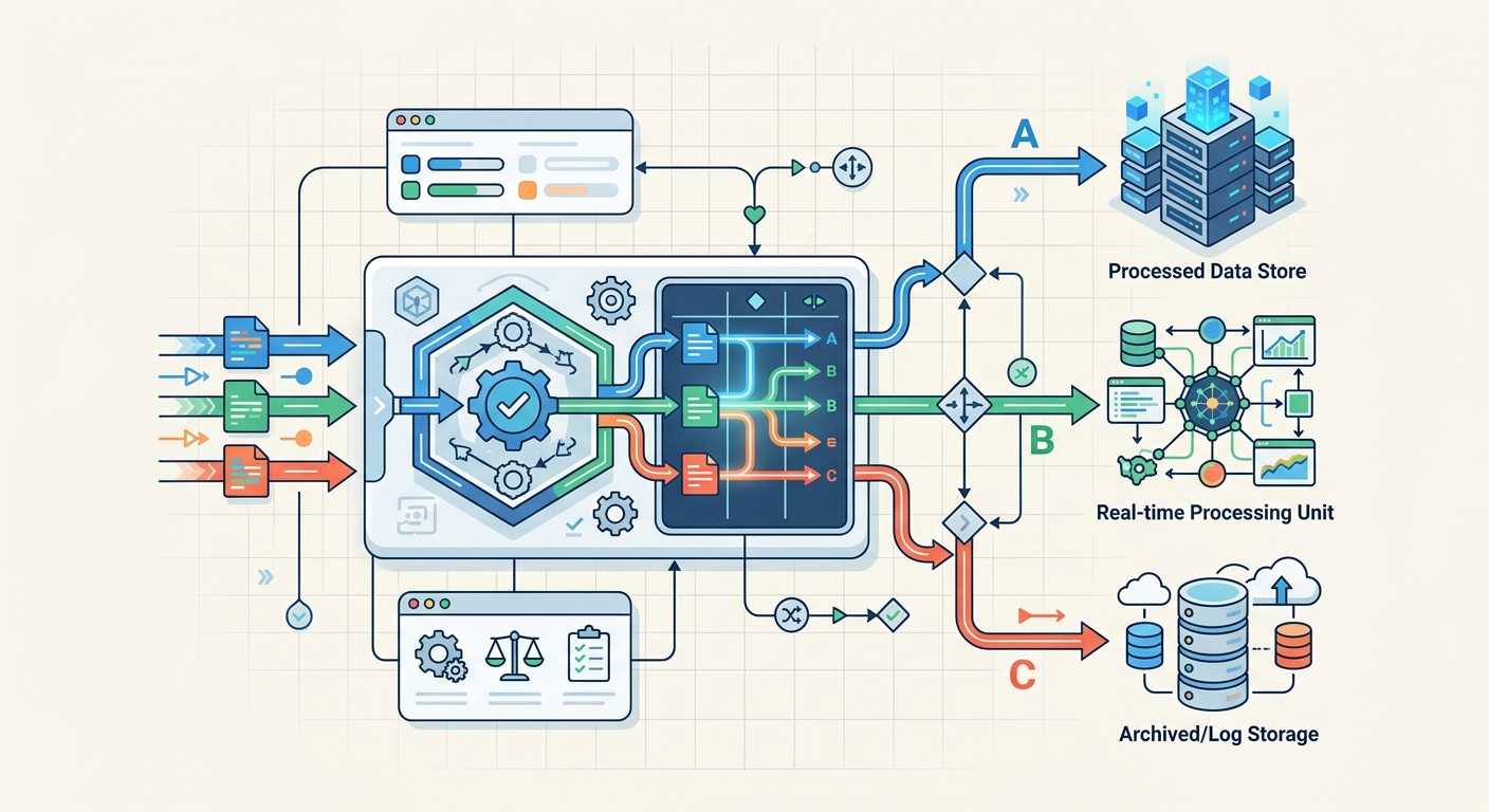 Gating and routing: input token passes through gating network that scores 8 experts, selects top-2, and dispatches token to the highest-scoring experts