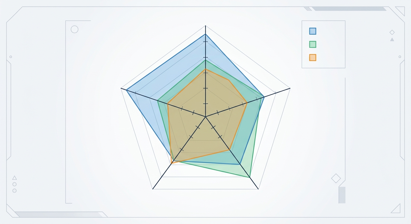 A radar chart comparing the three models across accuracy, speed, cost, compliance, and context window dimensions