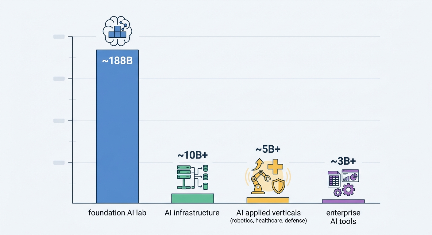 Bar chart of AI sector funding in H1 2026 showing foundation labs dominance
