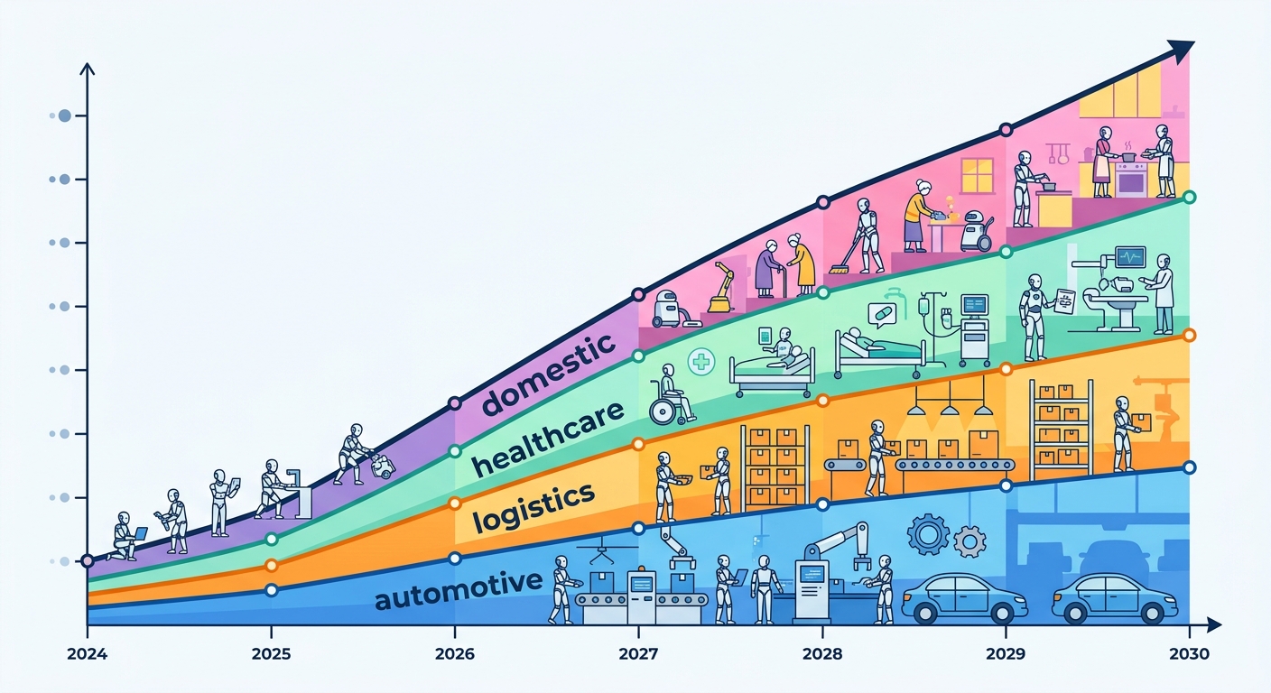 Projected humanoid robot deployment curve 2024 to 2030