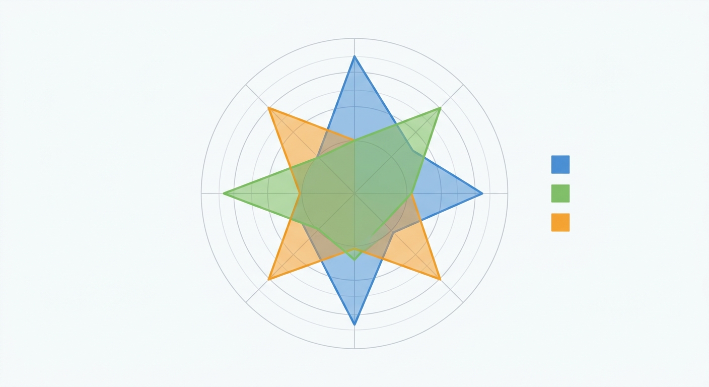 Radar chart comparison — MLflow vs Vertex AI vs SageMaker across 8 capabilities