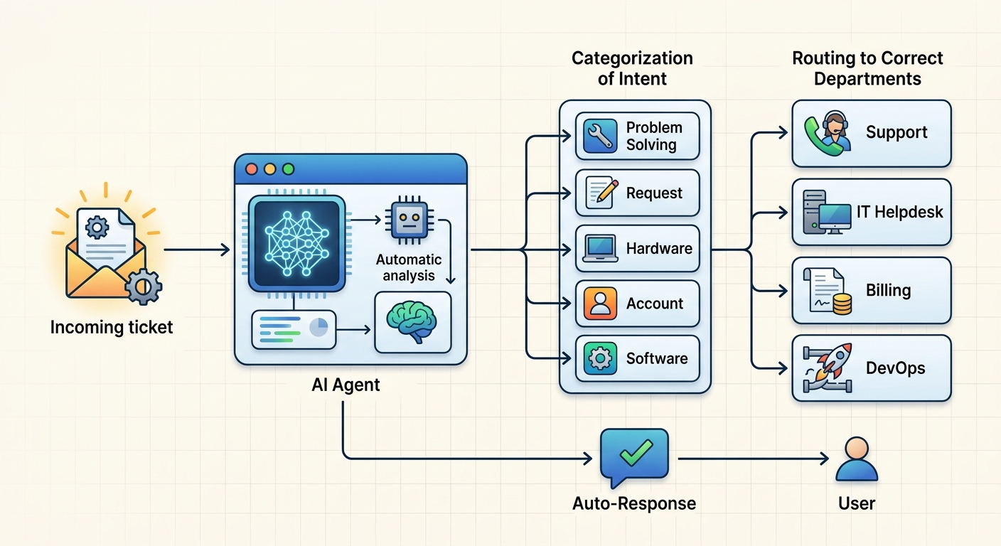 AI Agent IT Service Desk Ticket Processing Flow